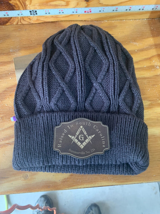 Masonic Winter Beanie Raised in... Freemasonry: Personalized Leather Patch Hat for Men