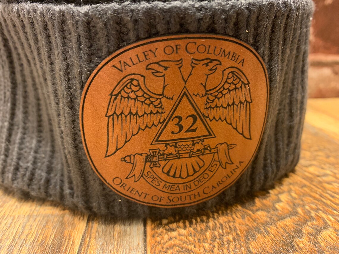 Masonic Square & Compass Beanie - Freemason Leather Patch Hat for Men