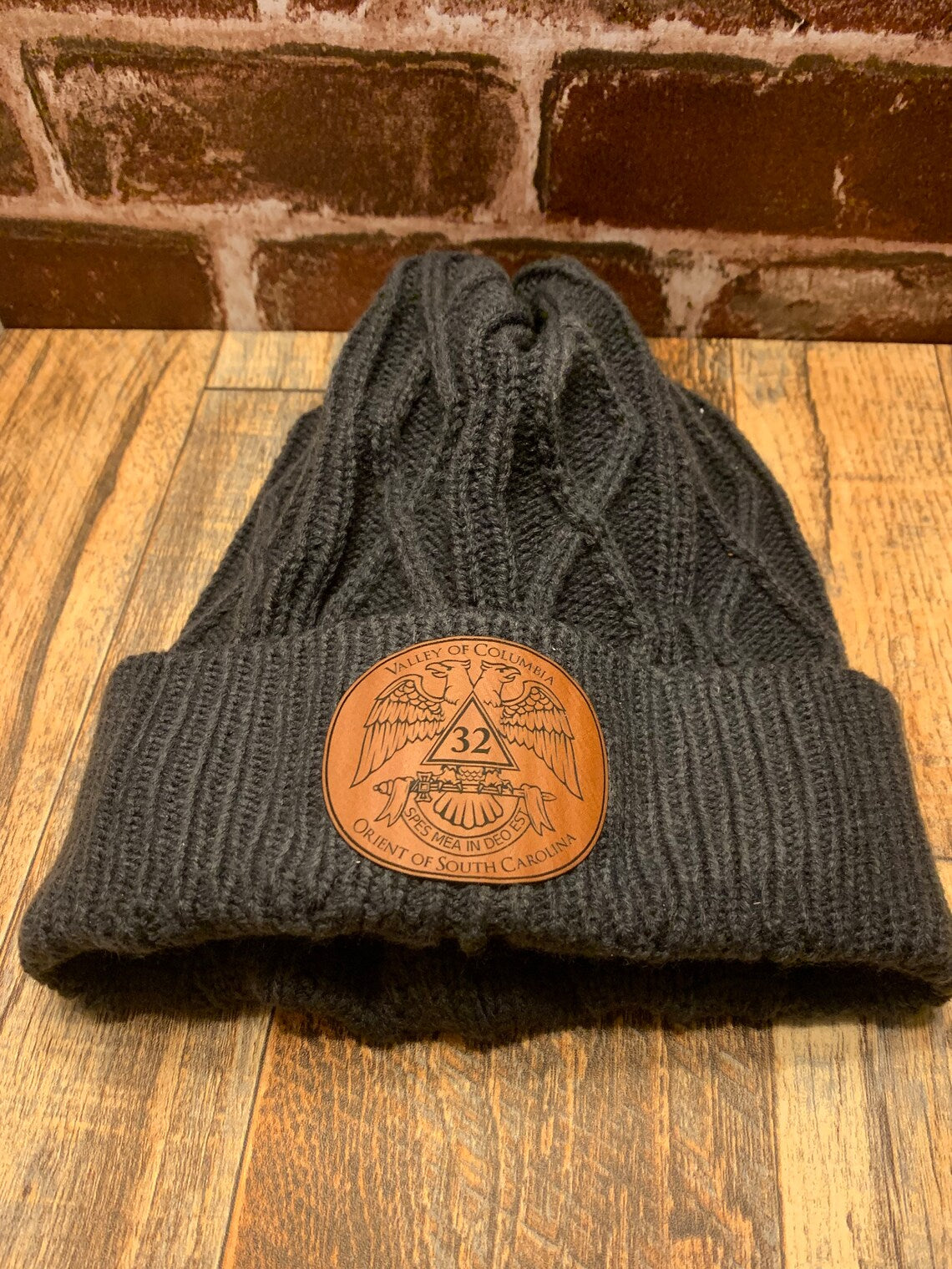 Masonic Square & Compass Beanie - Freemason Leather Patch Hat for Men