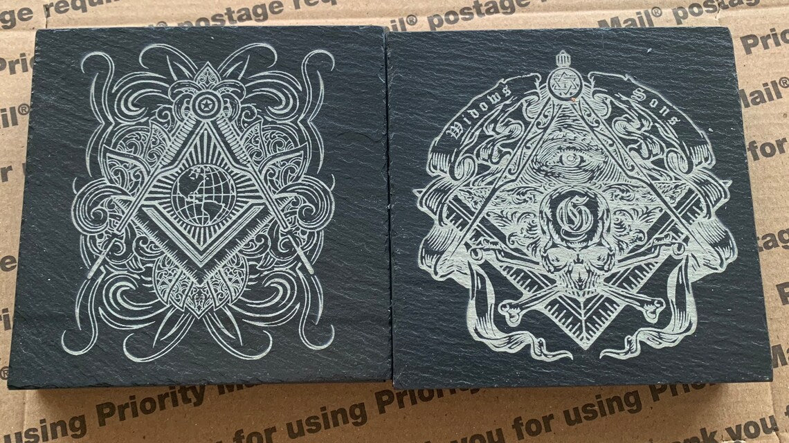 Masonic Slate Coasters - Choose Your Own Set - Personalized Engraved Freemason Gift