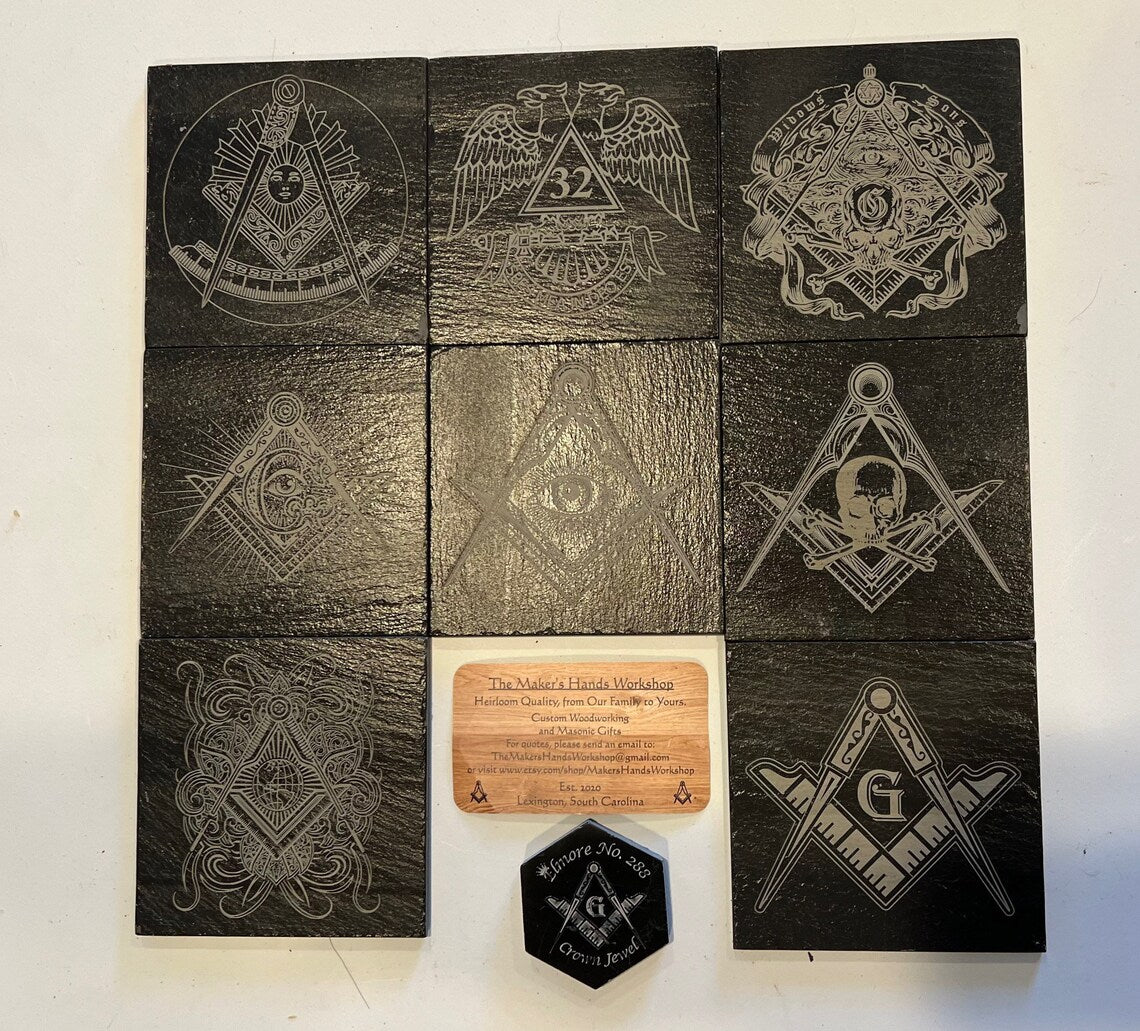 Masonic Slate Coasters - Choose Your Own Set - Personalized Engraved Freemason Gift