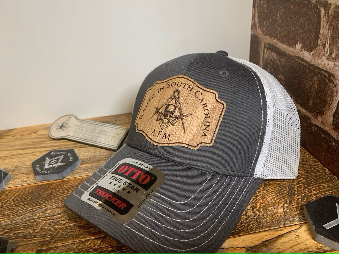 Masonic Freemason Wood Raised in... Freemasonry: Custom Wood Patch Hat for Men