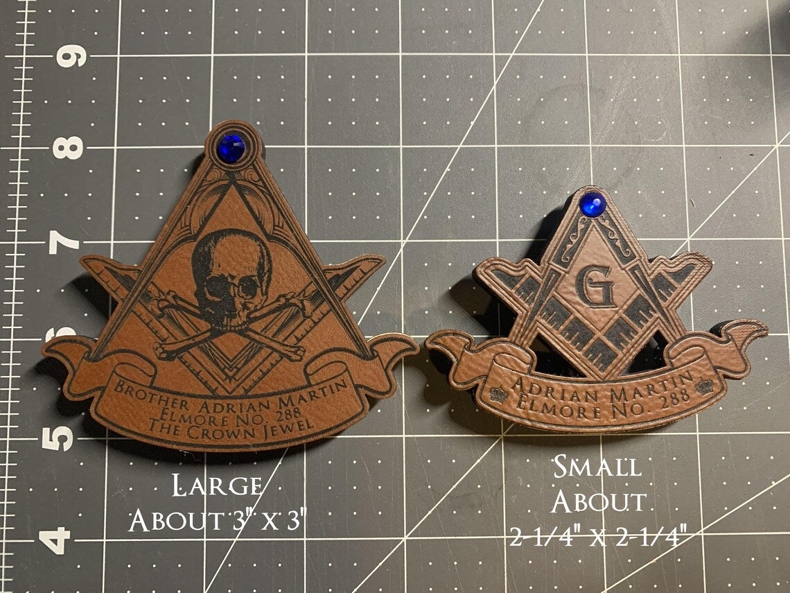 Masonic Freemasonry - Large Wood and Leather Name Tags - Custom Personalized Accessory for Men