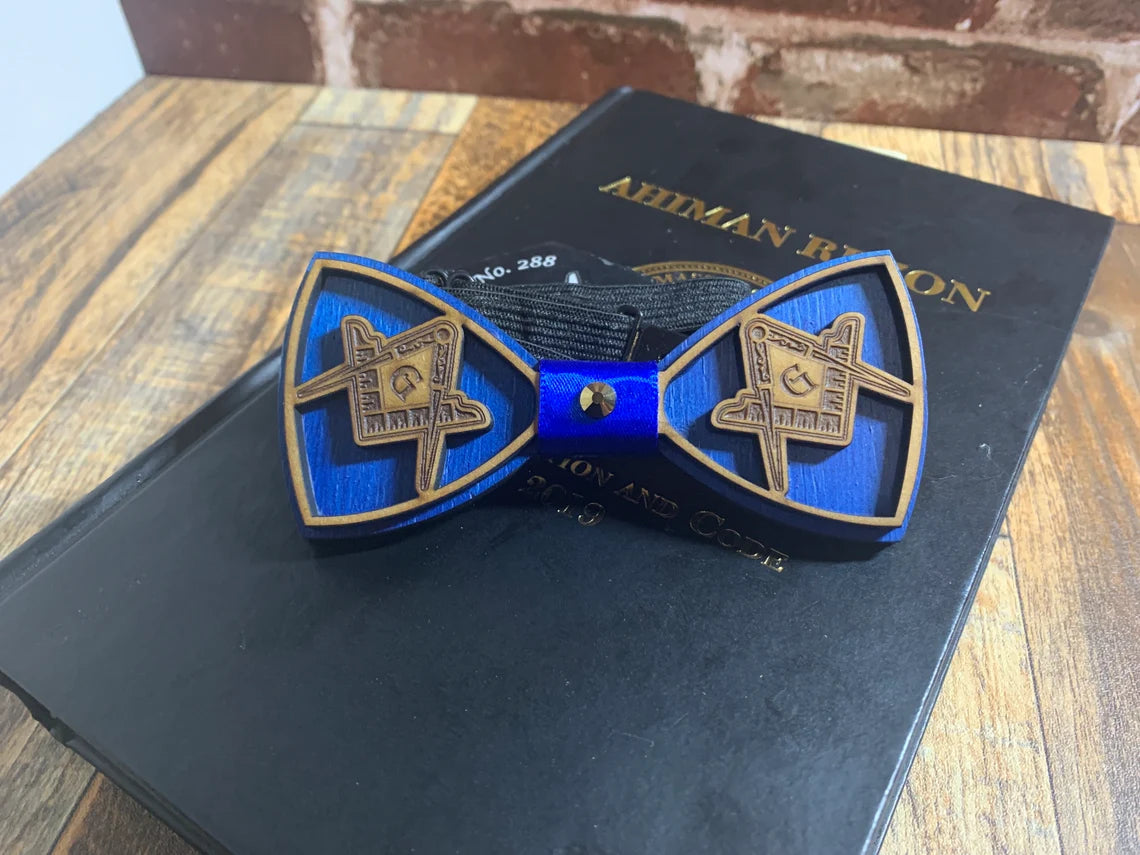 Masonic Wooden Bow Tie Square Compass Design Adjustable